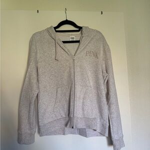 Beige Zip-Up Hoodie Pink Victoria secret sz L